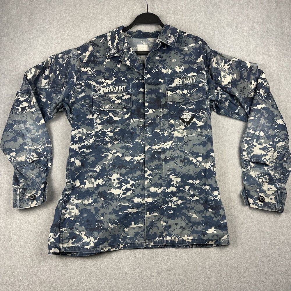 US Navy Shirt Mens M Long Work Uniform NWU Type I‎ Blue Digital Camo Blouse READ